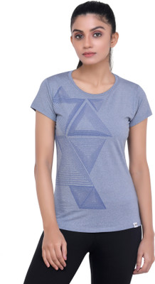 Laasa Sports Printed Women Round Neck Blue T-Shirt