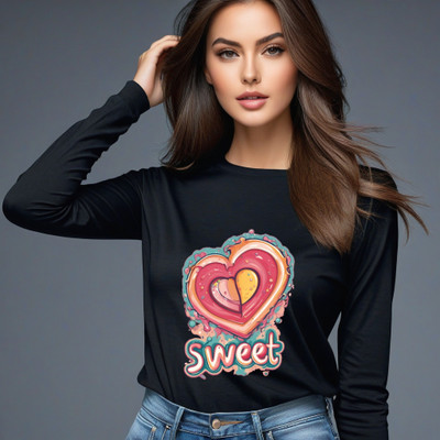 Tazi Deals Printed Women Round Neck Black T-Shirt