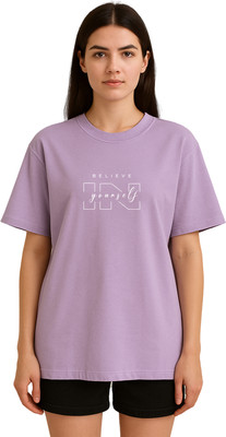 Buddy Collection Printed Women Round Neck Purple T-Shirt