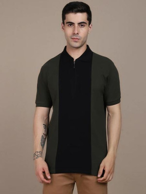 Styvibe Solid Men High Neck Dark Green T-Shirt