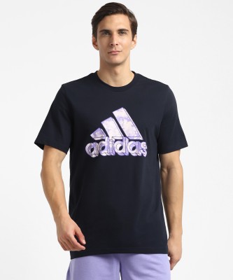 ADIDAS Typography Men Round Neck Blue T-Shirt