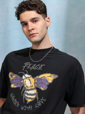HIGHLANDER Self Design Men Round Neck Black T-Shirt