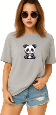 LuxeApe Printed Women Round Neck Grey T-Shirt