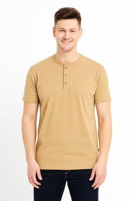 CELSIUS Solid Men Henley Neck Beige T-Shirt