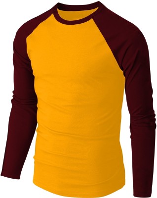 THE BLAZZE Colorblock Men Round Neck Maroon, Yellow T-Shirt