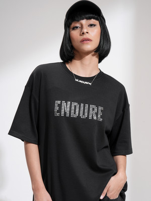 Tokyo Talkies Printed Women Round Neck Black T-Shirt