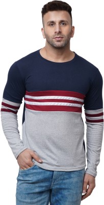 True Basket Striped Men Round Neck Blue T-Shirt