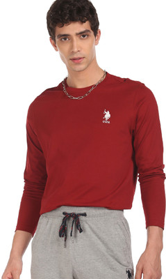 U.S. POLO ASSN. Solid Men Round Neck Maroon T-Shirt