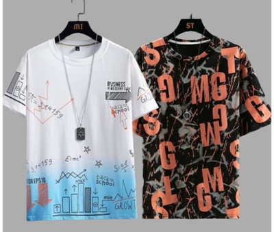 TIKI TEE FEB Graphic Print Men Round Neck Black, White T-Shirt