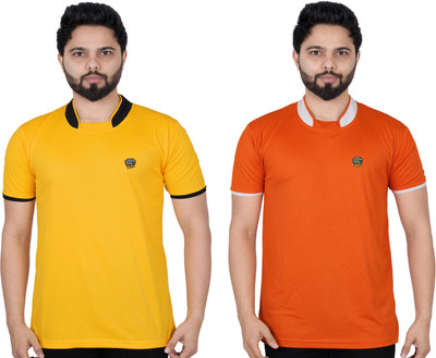La Milano Solid Men Round Neck Orange T-Shirt