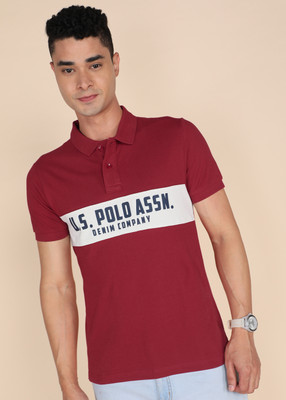 U.S. POLO ASSN. Printed Men Polo Neck Red T-Shirt