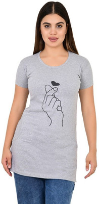 Romaan Fashion Solid Women Round Neck Grey T-Shirt
