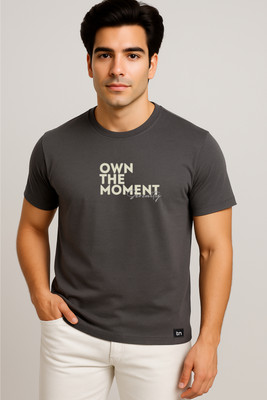 Tailorn Printed Men Round Neck Grey T-Shirt