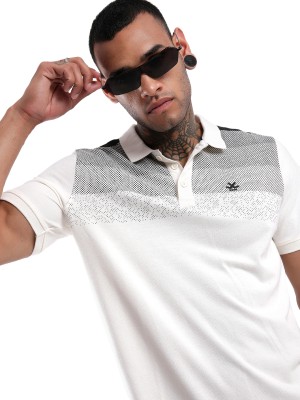 WROGN Printed Men Polo Neck White T-Shirt