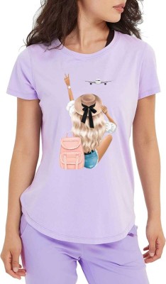 Wingrey Printed Women Round Neck Purple T-Shirt