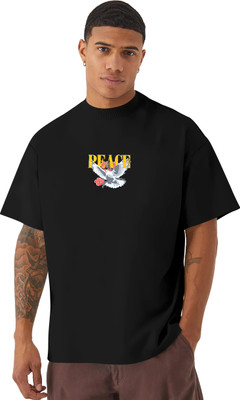 PATOIS Printed Men Round Neck Black T-Shirt