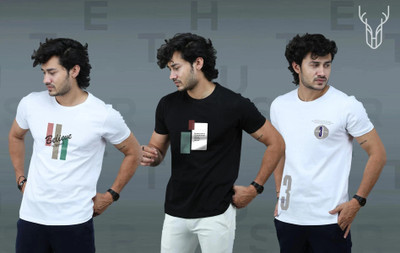 t-hustler Graphic Print Men Round Neck Black, White T-Shirt