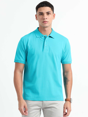 Caslay Solid Men Polo Neck Blue T-Shirt