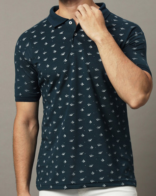 Hushbucks Printed Men Polo Neck Dark Green T-Shirt