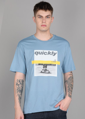 United Colors of Benetton Solid Men Round Neck Blue T-Shirt