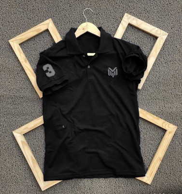 MAFURD Solid Men Polo Neck Black T-Shirt