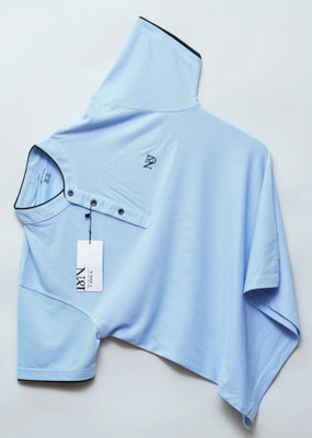 N AND J Solid Men Henley Neck Light Blue T-Shirt