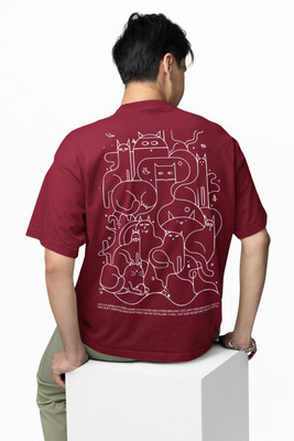 Hello Swanky Printed Men Round Neck Maroon T-Shirt