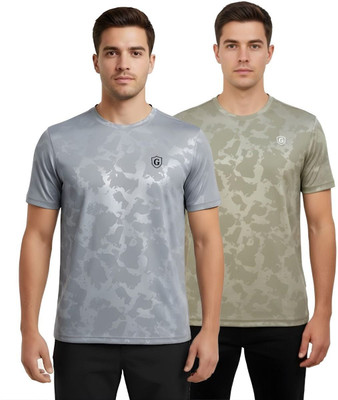 Gur Style Solid Men Round Neck Grey, Green T-Shirt