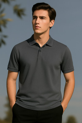 VARNIQ STYLE Solid Men Polo Neck Grey T-Shirt
