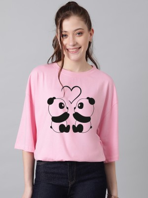 KOTTY Printed Women Round Neck Pink T-Shirt