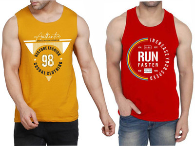 Restore Printed Men Round Neck Red, Yellow T-Shirt