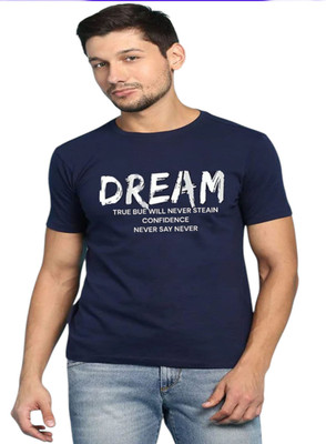 Majexic Printed Men Round Neck Blue T-Shirt