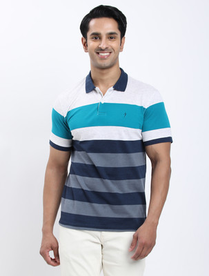 INDIAN TERRAIN Striped Men Polo Neck Brown T-Shirt
