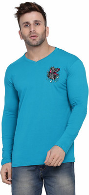 Blisstone Printed Men V Neck Light Green T-Shirt