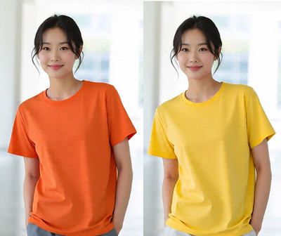 RUBYKNITS Solid Women Round Neck Orange, Yellow T-Shirt