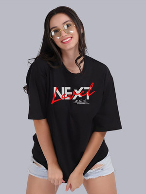 Moda Rapido Printed Women Round Neck Black T-Shirt