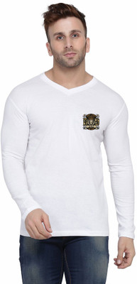 Blisstone Printed Men V Neck White T-Shirt