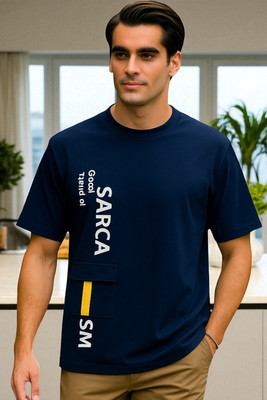 Autna Typography Men Round Neck Navy Blue T-Shirt