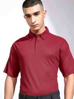 HIGHLANDER Solid Men Polo Neck Maroon T-Shirt