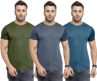RIVAAZ Collections Solid Men Round Neck Dark Green, Blue T-Shirt