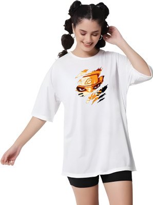Kaido Graphic Print Women Round Neck White T-Shirt