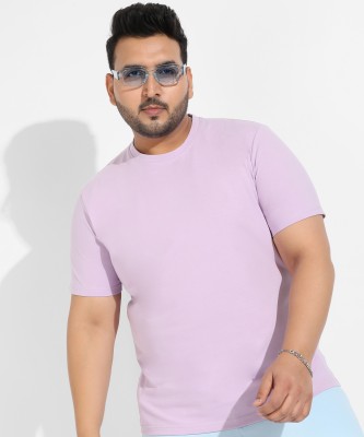 Instafab Plus Solid Men Round Neck Purple T-Shirt