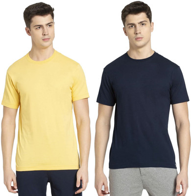 JOCKEY Solid Men Round Neck Yellow, Dark Blue T-Shirt