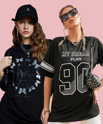 GRAND MALBORK Printed Women Round Neck Black T-Shirt