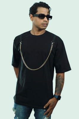 R World Solid Men Round Neck Black T-Shirt