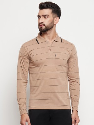 RENUOVO Striped Men Polo Neck Beige T-Shirt