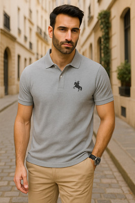 SCATCHITE Printed Men Polo Neck Grey T-Shirt