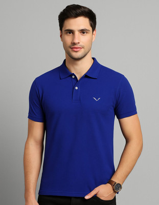 TREERANGA Solid Men Polo Neck Blue T-Shirt