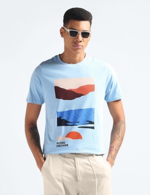 FLYING MACHINE Printed Men Crew Neck Blue T-Shirt