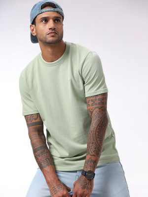 WROGN Solid Men Round Neck Light Green T-Shirt